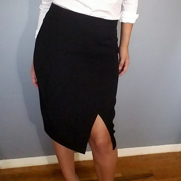 BLACK FAUX WRAP PENCIL SKIRT - Picture 2 of 7